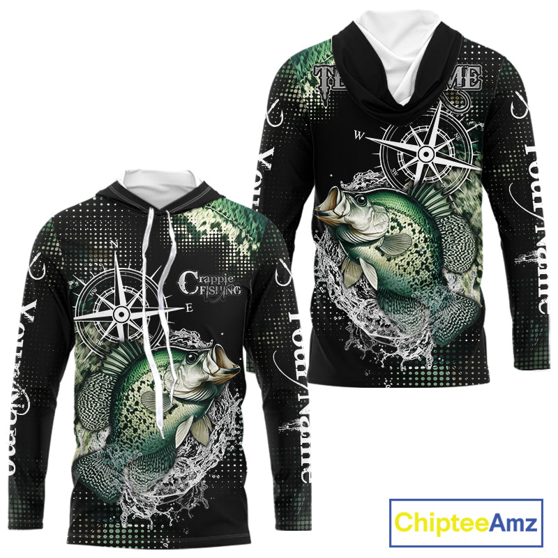 Custom Black and Green Crappie fishing scales compass Performance long sleeve Fishing Team Shirts NQS11727
