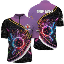 Load image into Gallery viewer, Purple Gradient Black camo Bowling shirts for men custom colorful neon light team bowling jerseys NQS7795