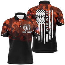 Load image into Gallery viewer, Mens bowling Polo, Quarter zip shirts Custom Orange camo American flag patriotic bowling team jerseys NQS8209