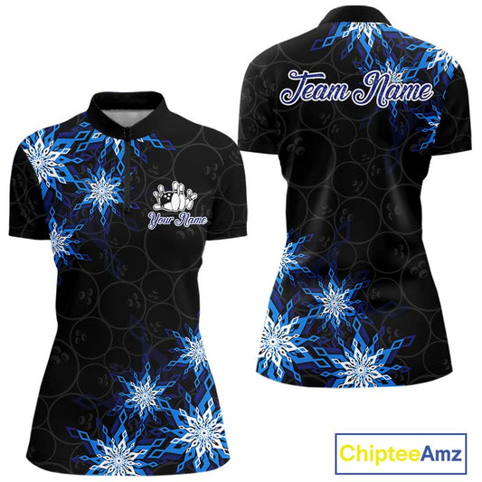 Blue snowflake black camo Christmas Bowling Shirt For Women custom bowling team jersey, bowling gifts NQS11028