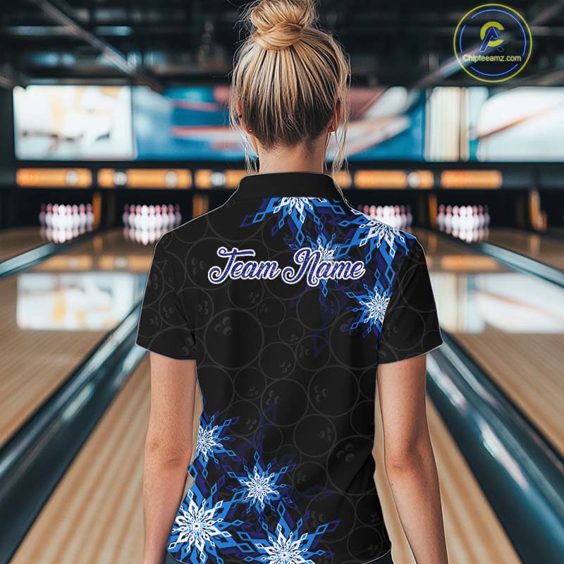 Blue snowflake black camo Christmas Bowling Shirt For Women custom bowling team jersey, bowling gifts NQS11028