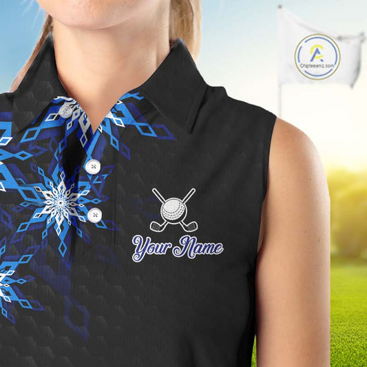 Blue snowflake black camo Christmas Women Sleeveless Polo shirt  custom ladies golf outfit golf gifts NQS11029