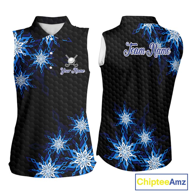 Blue snowflake black camo Christmas Women Sleeveless Polo shirt  custom ladies golf outfit golf gifts NQS11029