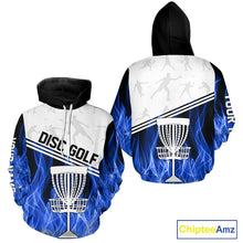 Load image into Gallery viewer, Blue Flame Disc Golf Hoodies, Polos, T-shirts custom disc golf jersey, personalized disc golf outfits NQS11230