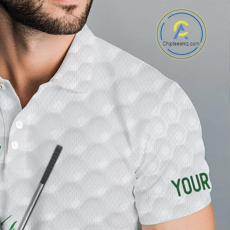 Green clover pattern St Patrick's day custom white Mens golf polo shirts, team mens golf tops NQS11421