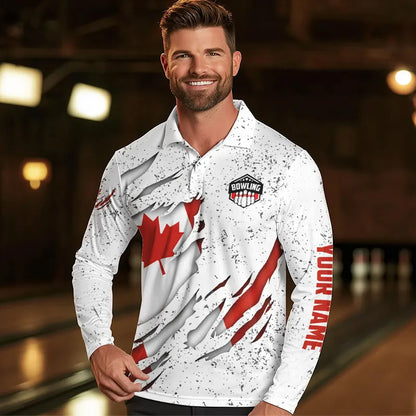 Personalized Canadian Flag Grunge pattern Bowling Shirts For Men Custom Canada Bowling Team Jerseys NQS9495