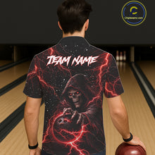 Load image into Gallery viewer, Custom Black And Red Lightning Thunder Skull Reaper Bowling Button-up Shirt, Hawaiian Bowling Jerseys NQS11623