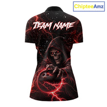 Load image into Gallery viewer, Custom Black And Red Lightning Thunder Skull Reaper Bowling Shirts For Women, Bowling Team Jerseys NQS11623