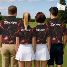 Load image into Gallery viewer, Custom Black And Red Lightning Thunder Skull Reaper Womens Golf Polo Shirt, ladies golf apparel NQS11624