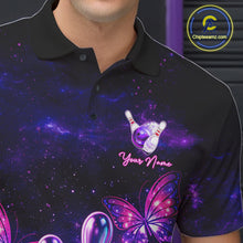 Load image into Gallery viewer, Custom Purple Galaxy Butterfly Bowling Shirts For Men, Bowling Team Shirt With Butterflies NQS11627