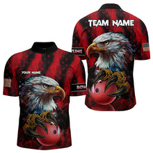 Load image into Gallery viewer, American Flag Eagle Bowling Polo, Quarter Zip Shirts For Men Custom Name Patriotic Bowling Team Jersey NQS9660