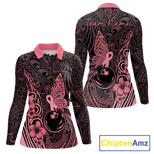 Black and Pink tropical tribal pattern butterfly Bowling Shirts For Women Custom Bowling Team Jerseys NQS11731