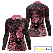 Load image into Gallery viewer, Black and Pink tropical tribal pattern butterfly Bowling Shirts For Women Custom Bowling Team Jerseys NQS11731