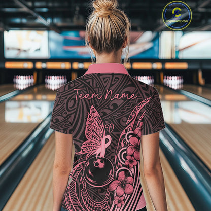 Black and Pink tropical tribal pattern butterfly Bowling Shirts For Women Custom Bowling Team Jerseys NQS11731
