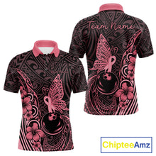 Load image into Gallery viewer, Black and Pink tropical tribal pattern butterfly Bowling Shirts For Men Custom Bowling Team Jerseys NQS11731