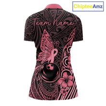 Load image into Gallery viewer, Black and Pink tropical tribal pattern butterfly Bowling Shirts For Women Custom Bowling Team Jerseys NQS11731