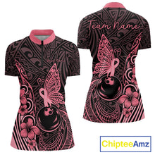 Load image into Gallery viewer, Black and Pink tropical tribal pattern butterfly Bowling Shirts For Women Custom Bowling Team Jerseys NQS11731