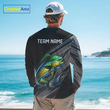Load image into Gallery viewer, Personalized Black camo Mahi mahi Fishing Jersey, Dorado Long Sleeve Fishing Tournament Shirts NQS11034