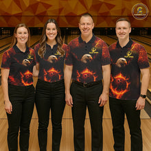 Load image into Gallery viewer, Personalized Flame Eagle Bowling Polo, Quarter Zip Shirts For Women Custom Team Eagle Bowling Jerseys NQS11236
