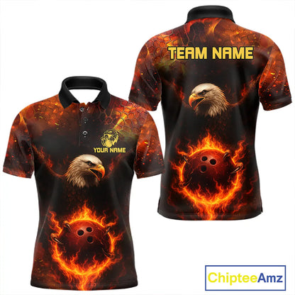 Personalized Flame Eagle Bowling Polo, Quarter Zip Shirts For Men Custom Team Eagle Bowling Jerseys NQS11236