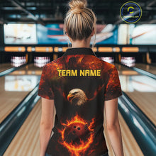 Load image into Gallery viewer, Personalized Flame Eagle Bowling Polo, Quarter Zip Shirts For Women Custom Team Eagle Bowling Jerseys NQS11236