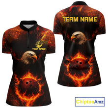 Load image into Gallery viewer, Personalized Flame Eagle Bowling Polo, Quarter Zip Shirts For Women Custom Team Eagle Bowling Jerseys NQS11236