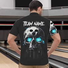 Load image into Gallery viewer, Black and Blue Skull Men's Bowling Polo, Quarter Zip shirts Custom Skull Team Bowling Jersey NQS9361