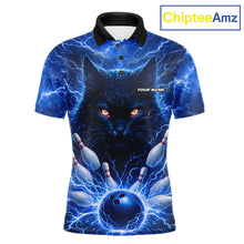 Load image into Gallery viewer, Blue Lightning Thunder Cat Bowling Jerseys for men custom Bowling Polo, 1/4 zip Team League Shirts NQS11428
