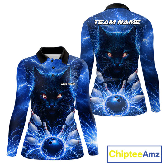 Blue Lightning Thunder Cat Bowling Jerseys for Women custom Bowling Polo, 1/4 zip Team League Shirts NQS11428