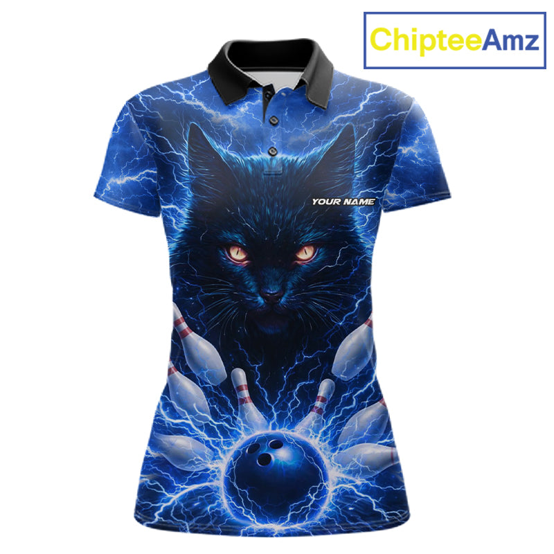 Blue Lightning Thunder Cat Bowling Jerseys for Women custom Bowling Polo, 1/4 zip Team League Shirts NQS11428