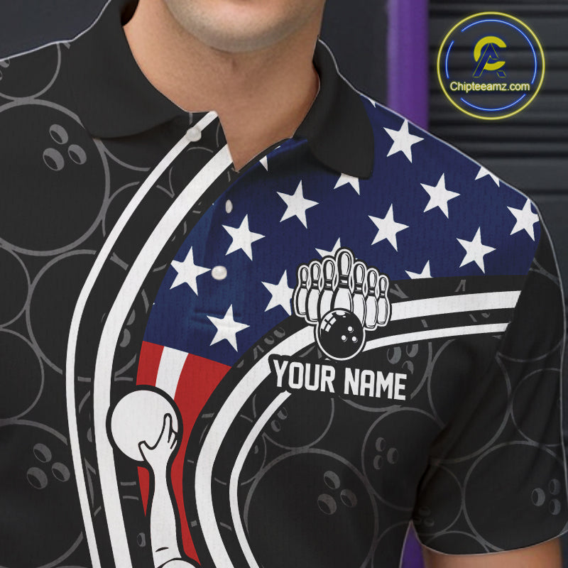 Black camo Retro bowling shirts for Men Custom American flag patriotic team bowling jerseys NQS11431