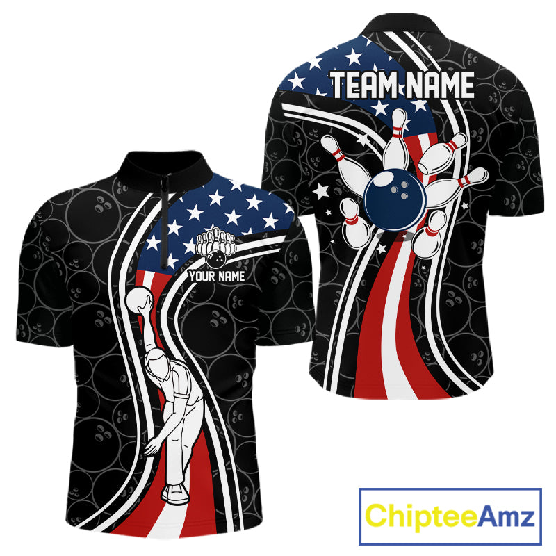 Black camo Retro bowling shirts for Men Custom American flag patriotic team bowling jerseys NQS11431