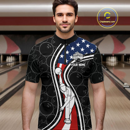 Black camo Retro bowling shirts for Men Custom American flag patriotic team bowling jerseys NQS11431