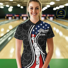 Load image into Gallery viewer, Black camo Retro bowling shirts for Women Custom American flag patriotic team bowling jerseys NQS11431