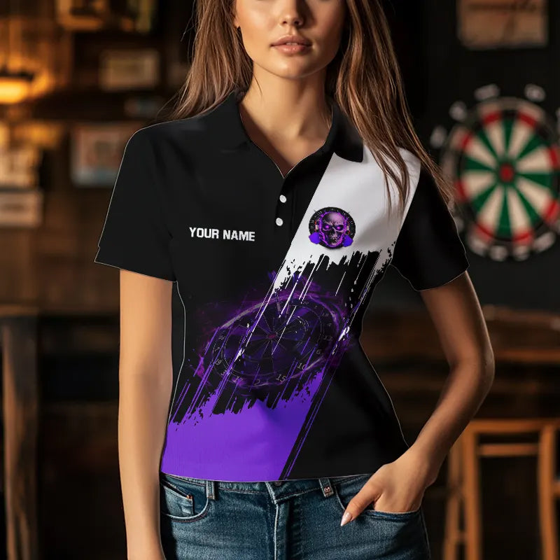 Black and Purple Skull reaper Dart jerseys Polo, 1/4 Zip Shirt for Women Custom Darts Team shirts NQS9509