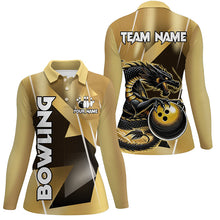 Load image into Gallery viewer, Black And Gold Custom Dragon Bowling Shirts For Women, Dragon Bowling Team Shirts NQS8233