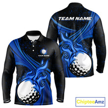 Load image into Gallery viewer, Black and Blue Golf ball Flame Golf Polo Shirts For Men Custom men's golf clothing, best golf gifts NQS10864
