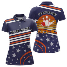 Load image into Gallery viewer, Red, White and Blue Stars Retro Bowling Polo, Quarter Zip Shirt for Women Custom Bowling Team Jersey NQS9163