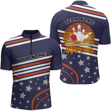 Load image into Gallery viewer, Red, White and Blue Stars Retro Bowling Polo, Quarter Zip Shirt for Men Custom Bowling Team Jersey NQS9163