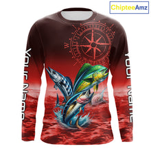 Load image into Gallery viewer, Personalized Mahi Mahi, Wahoo, Tuna Red Performance Fishing Shirt, compass offshore tournament Shirts NQS11437