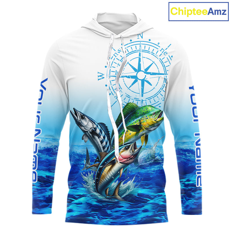 Custom Mahi Mahi, Wahoo, Tuna Ocean Performance Fishing Shirt, Compass Offshore Tournament Shirts NQS11439