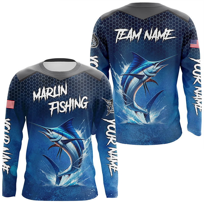 Blue camo Marlin fishing Custom performance long sleeve team Marlin fishing tournament shirts NQS8239