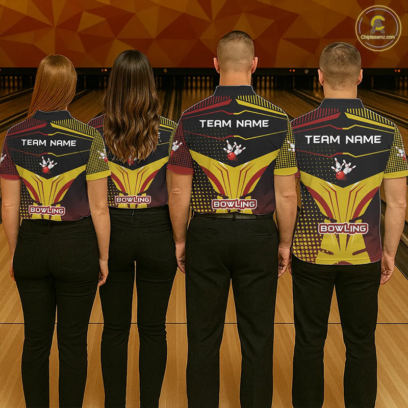 Yellow and Red pattern Bowling shirts For Men Custom Team Bowling Jerseys, Gift For Bowler NQS11243