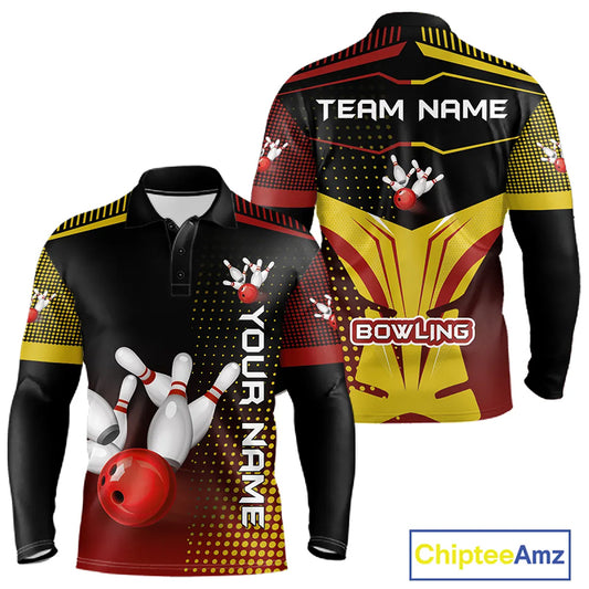 Yellow and Red pattern Bowling shirts For Men Custom Team Bowling Jerseys, Gift For Bowler NQS11243