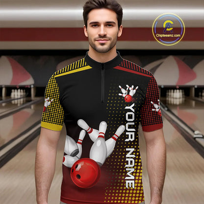 Yellow and Red pattern Bowling shirts For Men Custom Team Bowling Jerseys, Gift For Bowler NQS11243