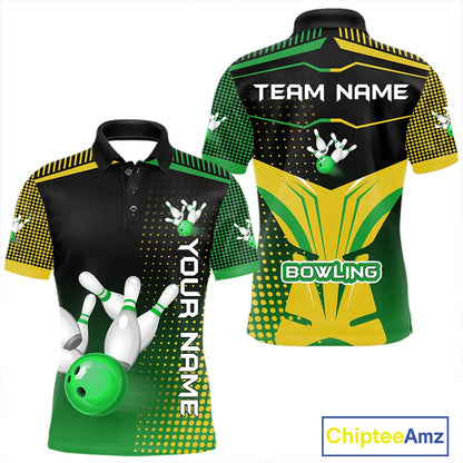 Yellow and Green pattern Bowling shirts For Men Custom Team Bowling Jerseys, Gift For Bowler NQS11244