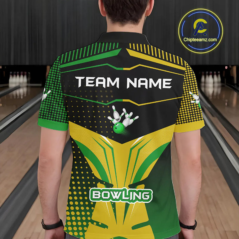 Yellow and Green pattern Bowling shirts For Men Custom Team Bowling Jerseys, Gift For Bowler NQS11244