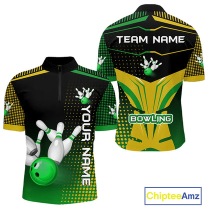 Yellow and Green pattern Bowling shirts For Men Custom Team Bowling Jerseys, Gift For Bowler NQS11244