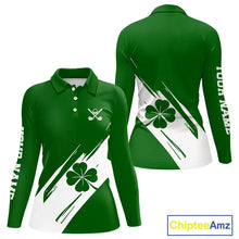 Load image into Gallery viewer, Womens golf polo shirts White and Green Shamrock custom St Patrick's Day team golf shirts for ladies NQS11639