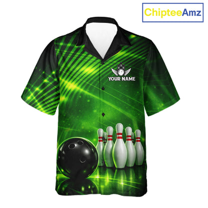 Green Light Bowling Hawaiian Shirt Custom Bowling Team Button-up shirt, Gift For Bowlers NQS11737
